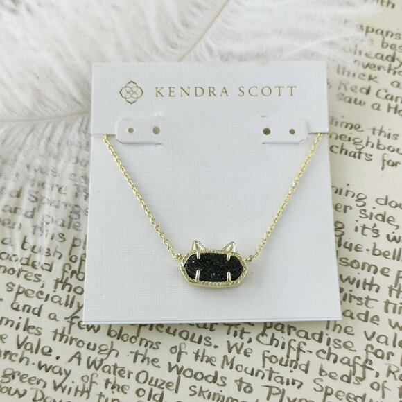 Kendra Scott Elisa Cat Black Drusy Gold Necklace - Picture 1 of 3